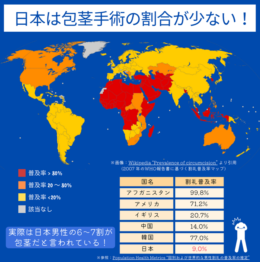 日本は包茎手術の割合が少ない